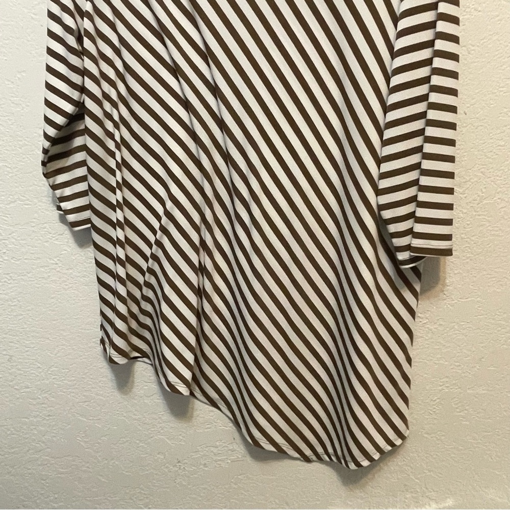 Chico’s 3 US XL Top Shirt Brown Striped 3/4 Sleeve Round Neck Stretch Women’s - Picture 3 of 8